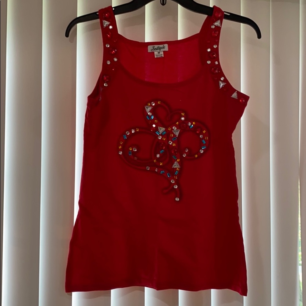 Red gem sequin tank top